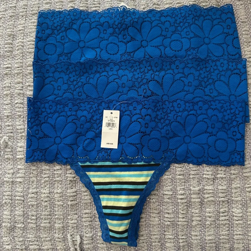Aerie Lot Of 3 Pair Lace Trim Cotton Thong Underwear Size Small